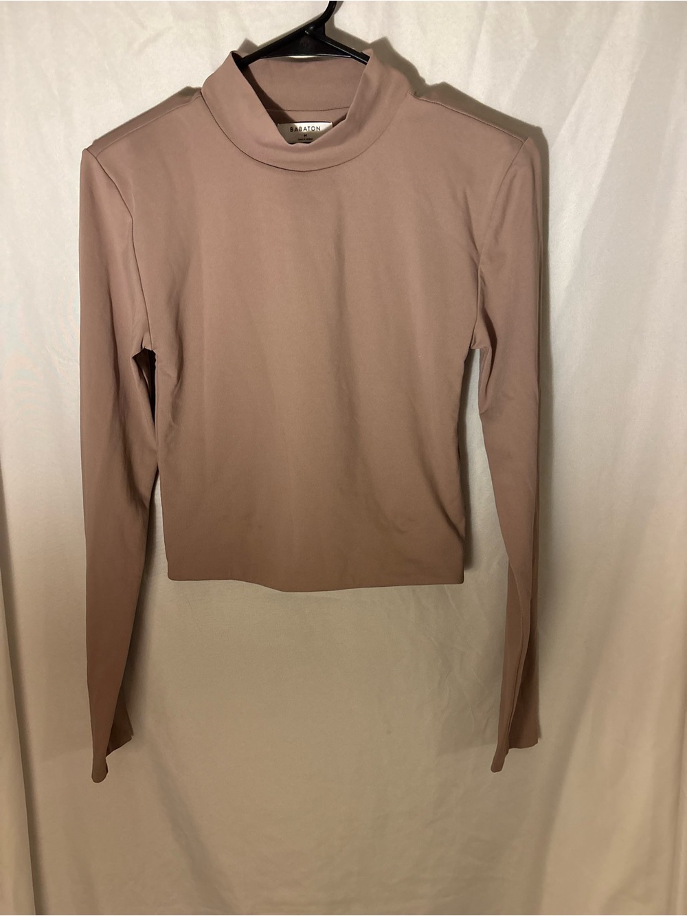 Babaton Khaki Mock Neck Long Sleeve Cropped Top